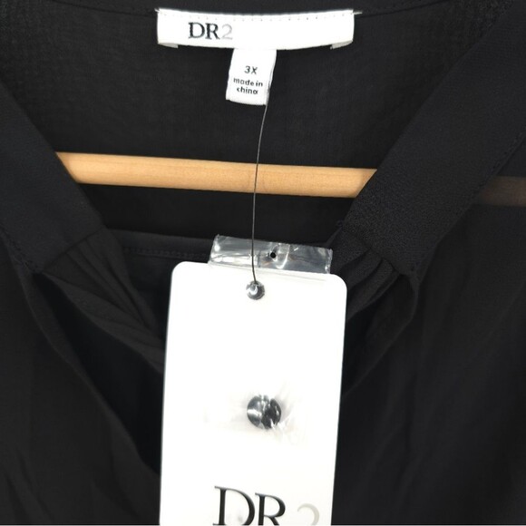 DR2 Daniel Rainn Top Womens 3X Black Chiffon Ne Neck Sash Sheer Puff Sleeves NWT - Picture 8 of 14